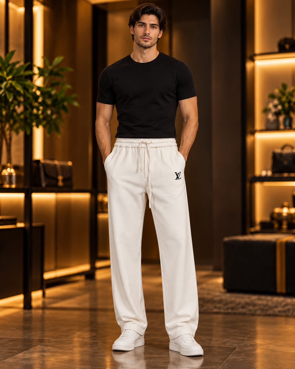 Men’s Straight-Leg Drawstring Casual Trousers