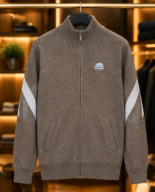 Men’s Stand Collar Full-Zip Knit rabbit whool zipper