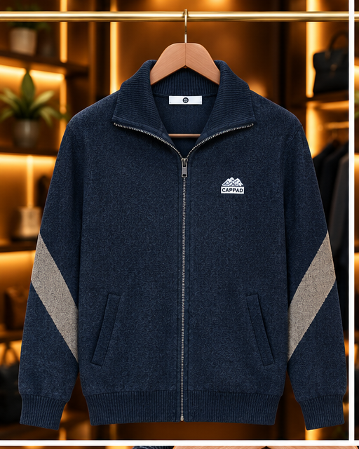 Men’s Stand Collar Full-Zip Knit rabbit whool zipper
