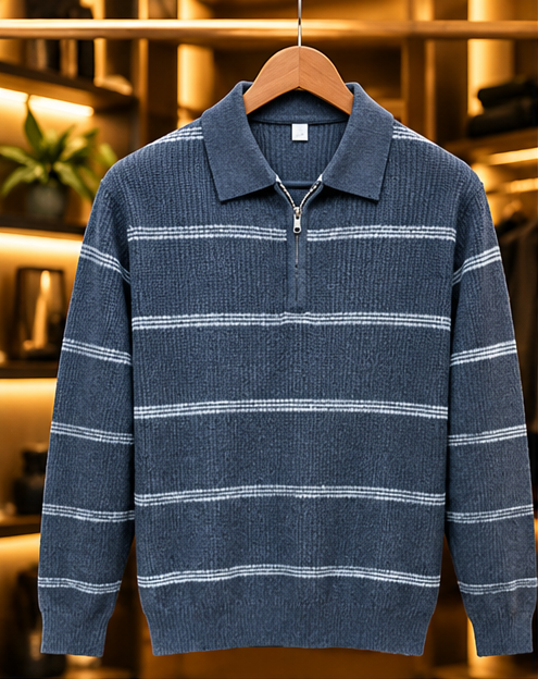 Men’s Striped Half-Zip Knit Polo Sweater