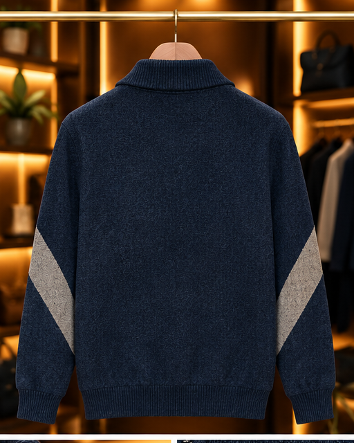 Men’s Stand Collar Full-Zip Knit rabbit whool zipper