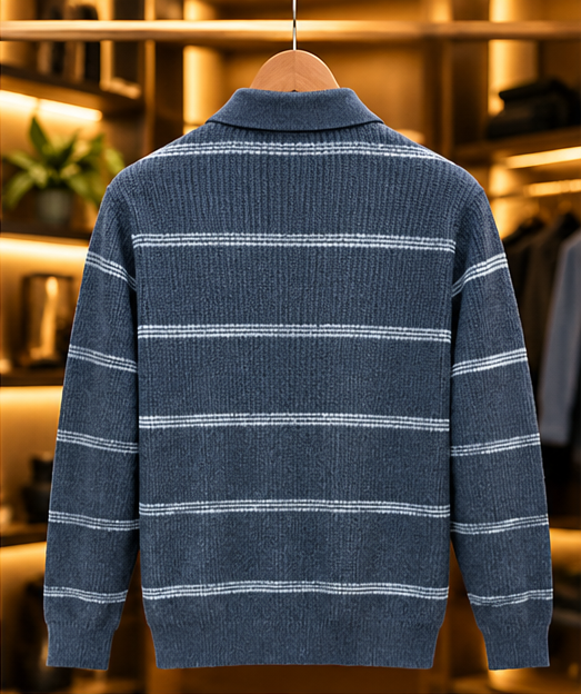 Men’s Striped Half-Zip Knit Polo Sweater