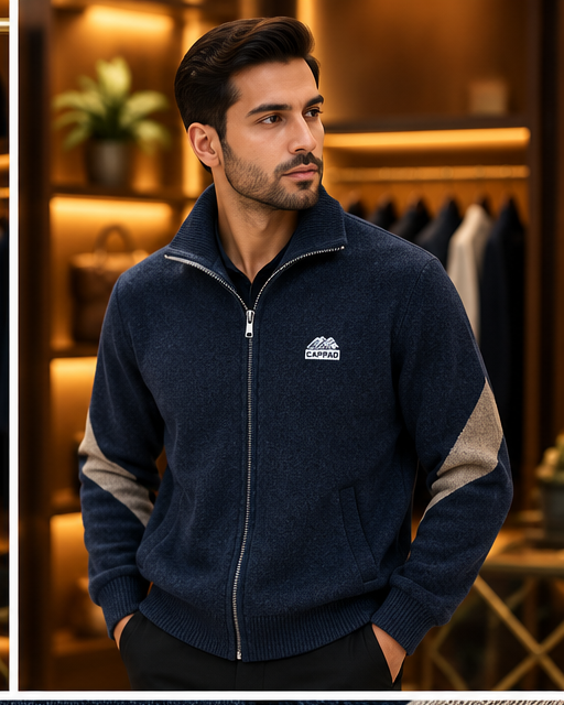 Men’s Stand Collar Full-Zip Knit rabbit whool zipper