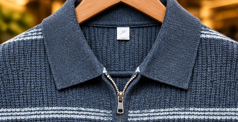 Men’s Striped Half-Zip Knit Polo Sweater