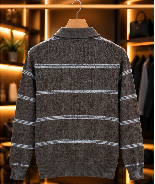 Men’s Striped Half-Zip Knit Polo Sweater