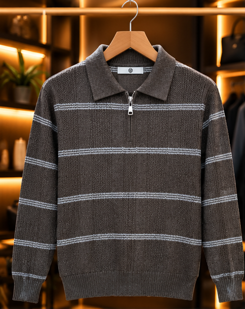 Men’s Striped Half-Zip Knit Polo Sweater