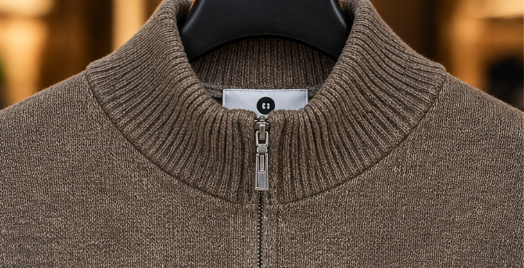 Men’s Stand Collar Full-Zip Knit rabbit whool zipper