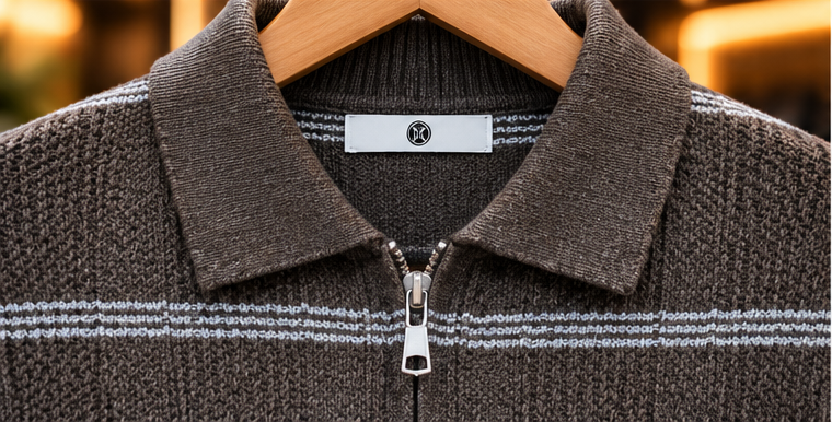 Men’s Striped Half-Zip Knit Polo Sweater