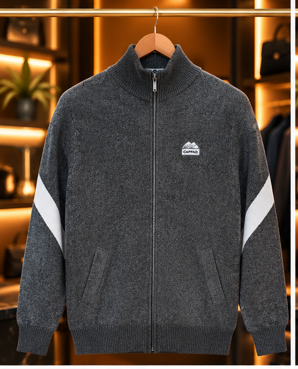 Men’s Stand Collar Full-Zip Knit rabbit whool zipper