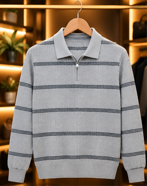 Men’s Striped Half-Zip Knit Polo Sweater