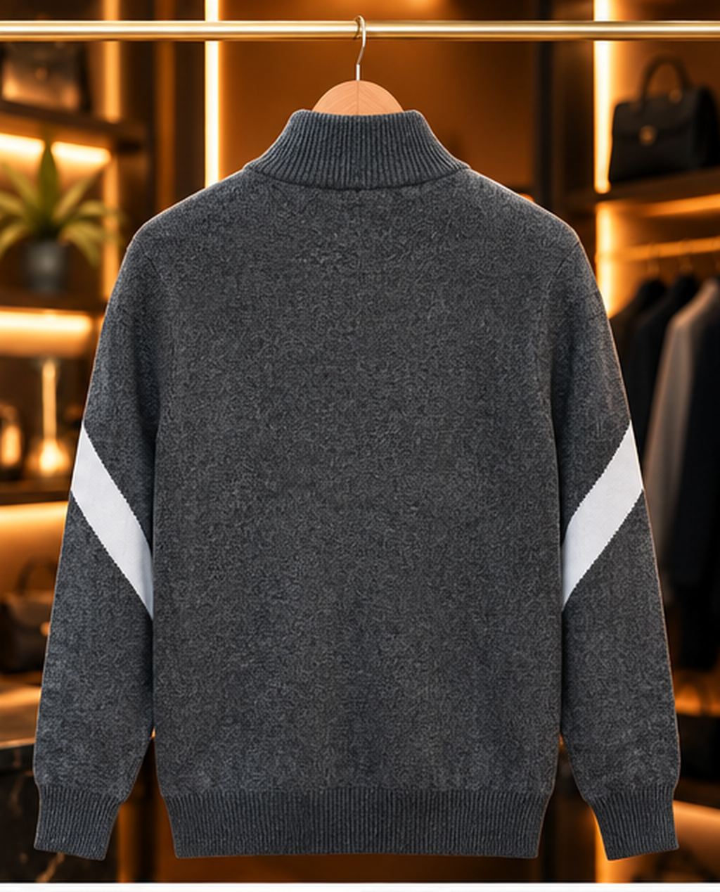 Men’s Stand Collar Full-Zip Knit rabbit whool zipper