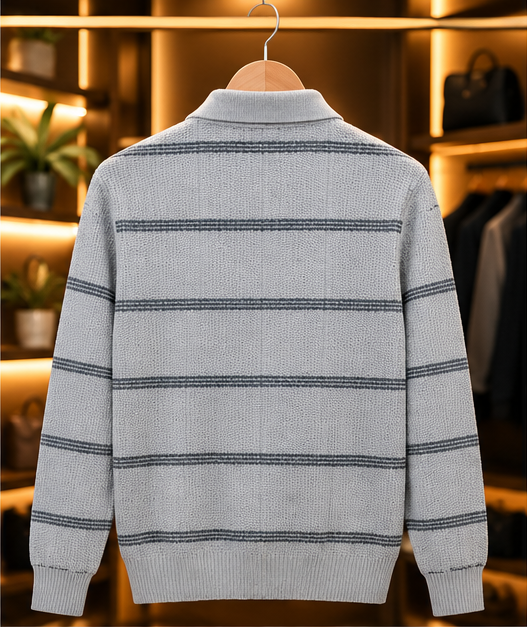 Men’s Striped Half-Zip Knit Polo Sweater