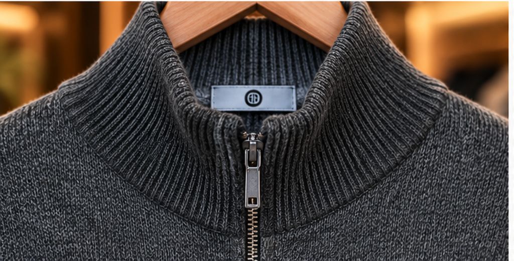 Men’s Stand Collar Full-Zip Knit rabbit whool zipper