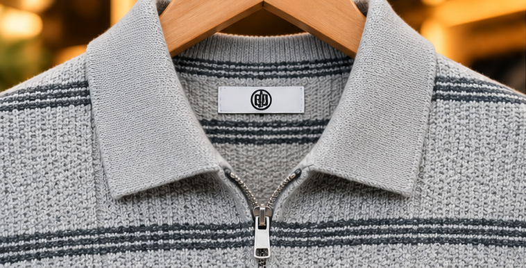 Men’s Striped Half-Zip Knit Polo Sweater