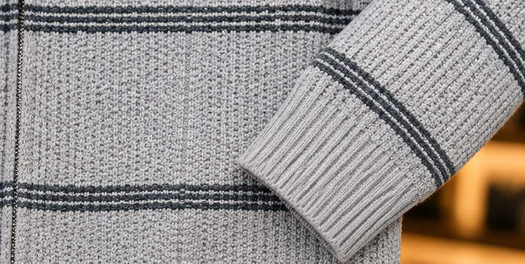 Men’s Striped Half-Zip Knit Polo Sweater